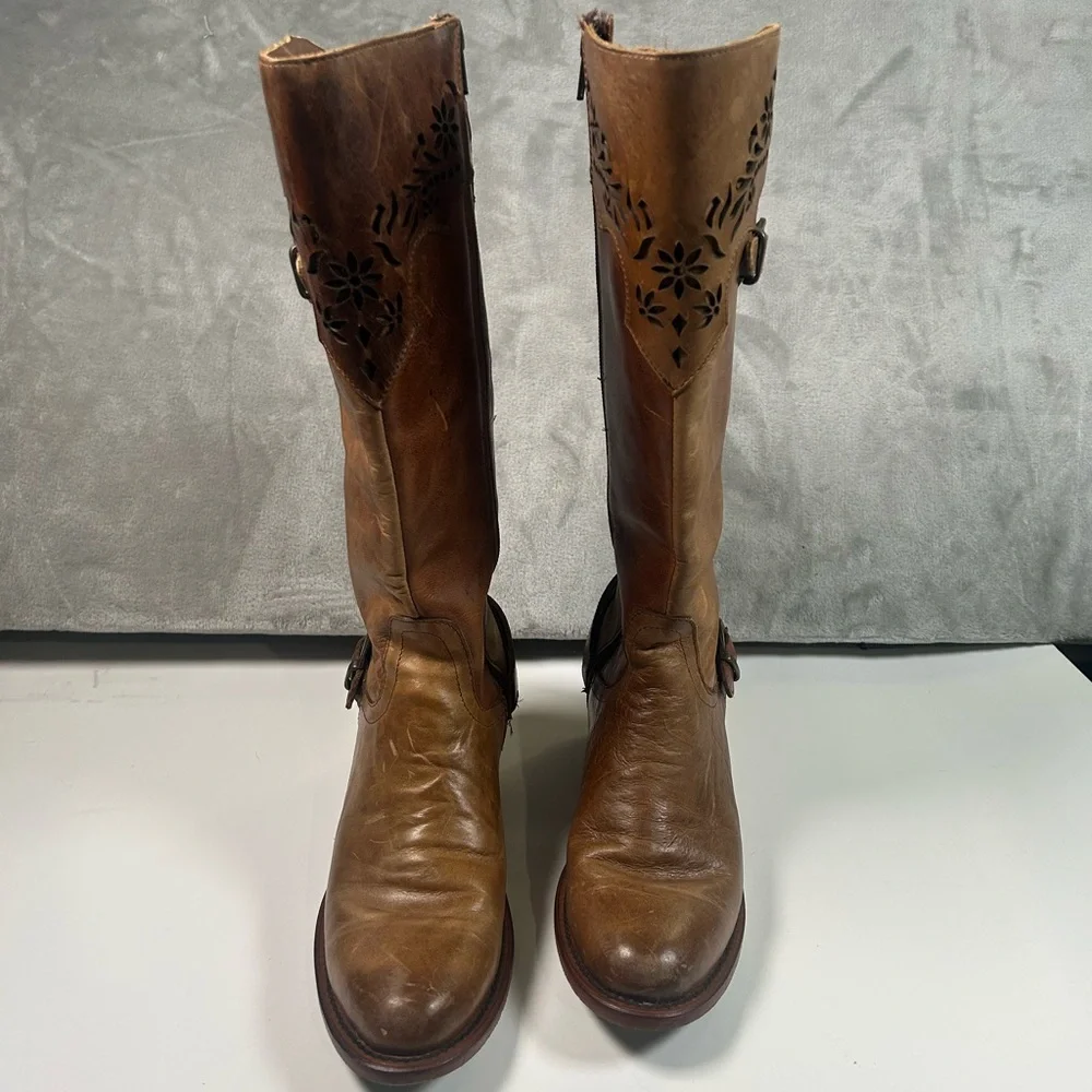 Red Hawk Austria vintage tan floral leather boots - Picture 2 of 13